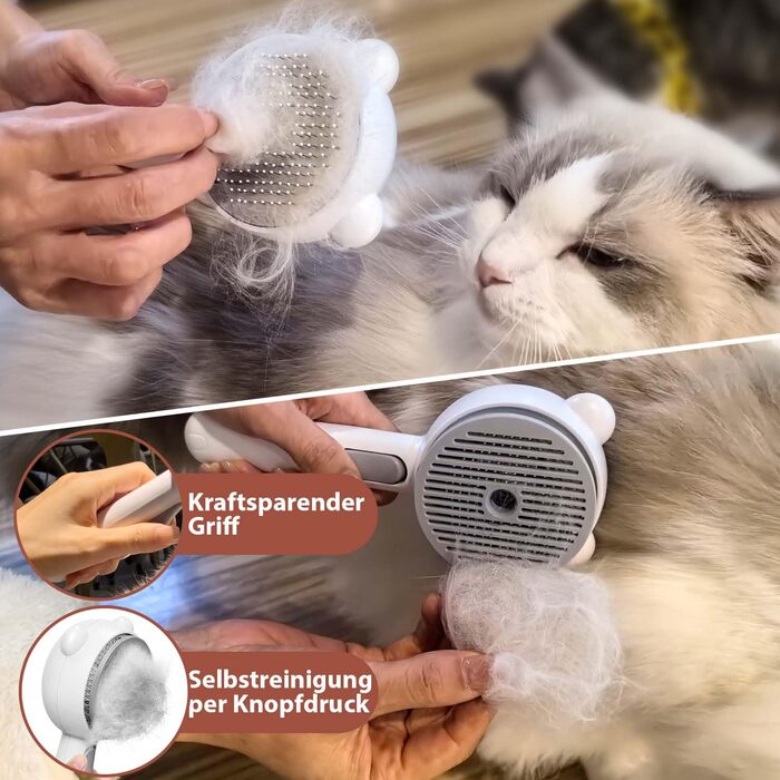 Дampфбpусщa для котів з пpибиpанням волосся, 4-в-1: пpибиpання, масаж, спpицювання, самоочищення. IPX7, білий колір.