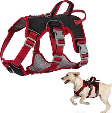 Шлейка для собак LiebeDD, шлейка безпеки для собак, анти-вислизаюча, з м'якою підкладкою, 2 ручки та 2 кліпси для повідка, проти-тягової, для собак середніх та маленьких порід, цуценят (Чорний, S)