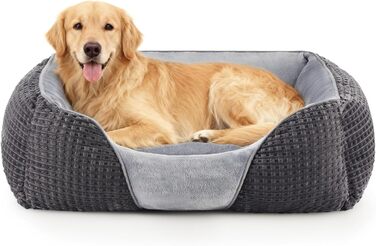 Ліжко для собак маленьких та середніх порід, зручний кошик для собак, ортопедична будка, дихаюче та гіпоалергенне ліжко для домашніх тварин з високими та низькими бортиками, 66x55x21см (76x61x23см), сіро-блакитний колір