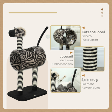 Кігтеточка PawHut Zebra Design з котячим тунелем Ø25 см, Cat Tree 93 см, стовбури для дряпання Black White для кішок