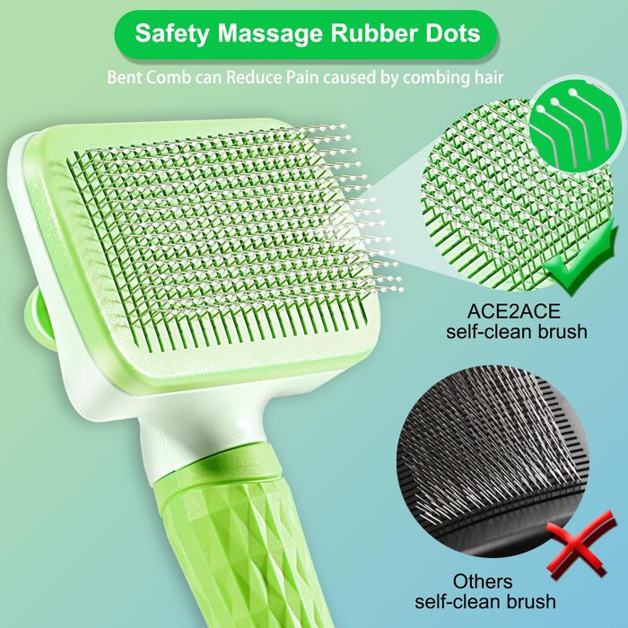 Щітка для собак та котів ACE2ACE, для довгої та короткої шерсті, біло-блакитна (зелена), видаляє шерсть одним натисканням