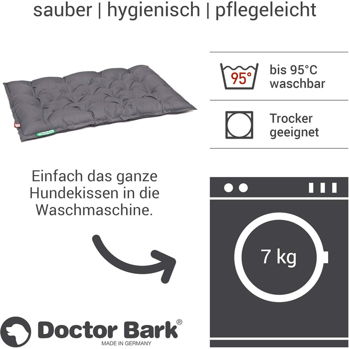 Ортопедичне собаче ліжко Doctor Bark Urban - для великих собак, 90x70 см, сірий колір, Made in Germany. Легко миється до 95°C. Міцний килимок для дому та вулиці.