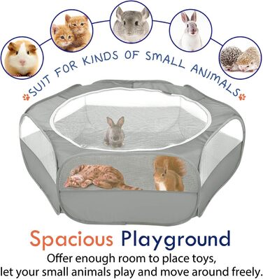 Pawaboo: Переносне вольєр для дрібних тварин - кроликів, котів, собак, хом'яків. Сітчаста переносна клітка з водонепроникним дном та блискавкою - сірого кольору