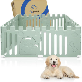 Клітка для собак з дверима, 8 панелей, 61 см, для цуценят, міцний пластик, захисний загін для маленьких тварин, антиковзне та безпечне огорожа, зелений колір, 8 панелей
