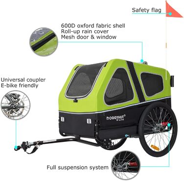 Doggyhut S-Line XL: велосипедно-колясочний візок для собак до 45 кг (зелений/чорний)