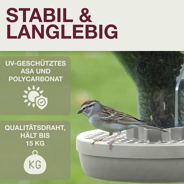 Швейцарський годівничка для птахів SWISSINNO Davos SMART – годівниця з піддоном, антиратонна, для саду та балкону, сірий колір