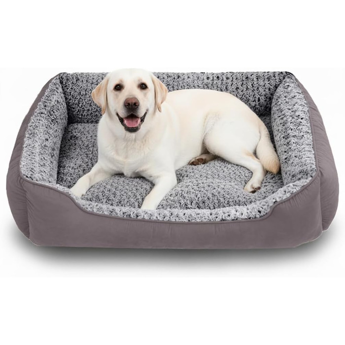 Софа для собак XL, сіра, миюча, з м'якого плюшу, протиковзна, для великих собак (105 x 85 см)