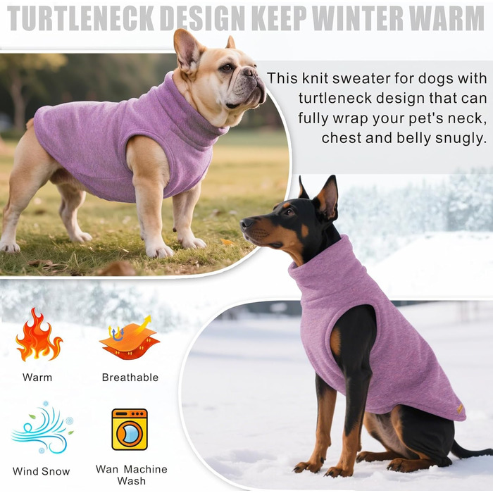 Светр для собак Mosucoirl: теплий пуловер, толстовка-світшот для маленьких, середніх та великих собак XS-4XL (3XL, фіолетовий)