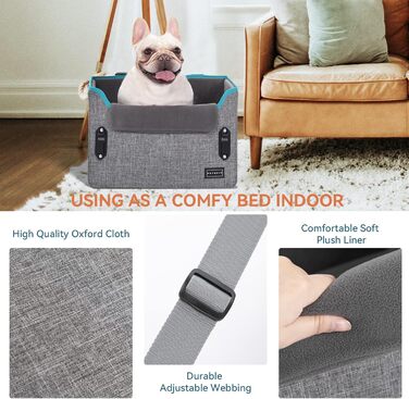 Автокрісло для собак Petsfit - сіре, для маленьких собак, з безпечним кріпленням та зручним лежаком