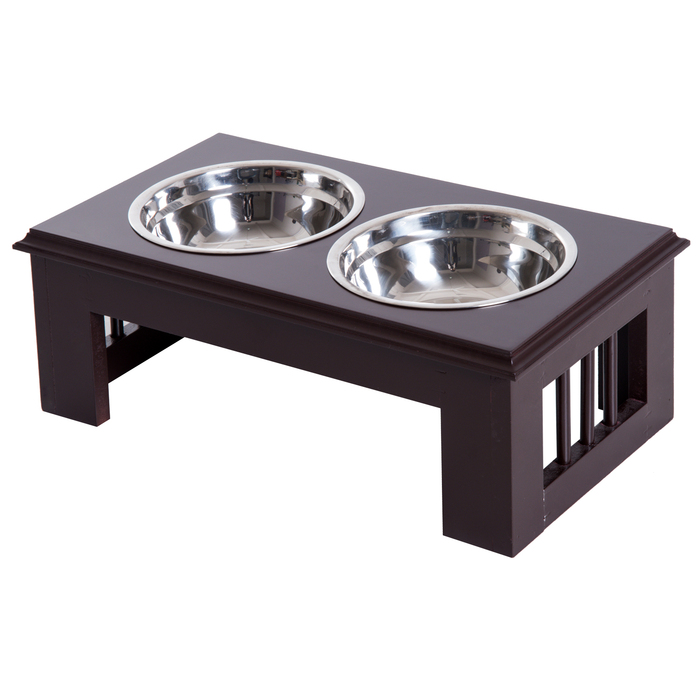 PawHut Dog Bowl Набір з 2 мисок для їжі з нержавіючої сталі, піднята миска для кішки, МДФ, проста в обслуговуванні, кава, 44x24x15см| Аосом