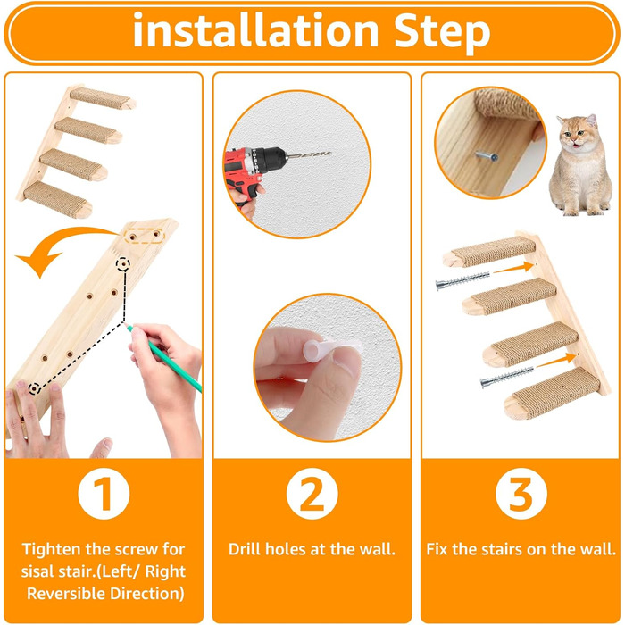Кліматична стіна для котів DAJAVE з 8 сходинок, з джютового мотузка, для ігор та лазіння (до 20 кг)
