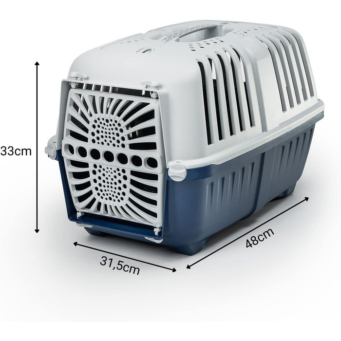 Транспортна переноска для собак Lionto з міцного переробленого пластику, 55x36x36 см, з надійним замком та ручкою для перенесення, підходить для котів та дрібних тварин, для тварин до 15 кг, сірий колір (Темно-синій, Д 48 x Ш 32 x В 33 см)