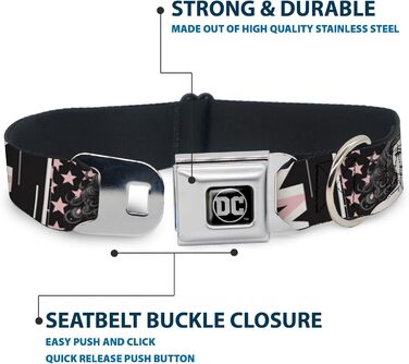 Нашийник для собак з пряжкою, мотив Бетмена, ланцюгові зв'язки, 33-45,7 см, ширина 3,8 см (Рожевий, Білий)