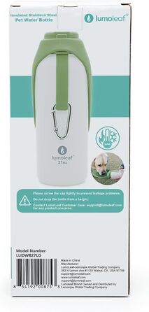 LumoLeaf Ізольована термофляга для собак, 800 мл - Зберігає воду холодною або теплою годинами, міцна та портативна для подорожей, широке горлечко для зручного наповнення та миття (Зелена, 800 мл)