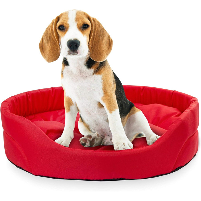 Крісло-ліжко для собак середніх порід, овальне | Зносостійке лежання для собак з подушкою | Кошик для собак | Поліестер, червоний, L (57x52 см)