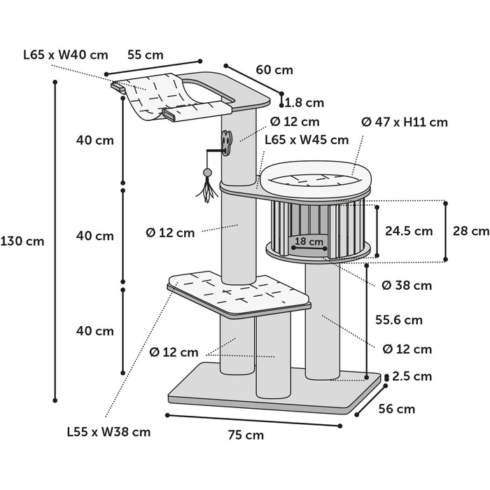 Дряпальня для котів Flamingo Raisa 3 – Коричнево-сіра, 198 см | XXL-комплекс для лазіння