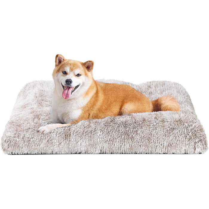 М'яке ліжко для собак EHEYCIGA, велике, XXL, 120x90 см, з довгим плюшем, неслизьке, коричневе, миється