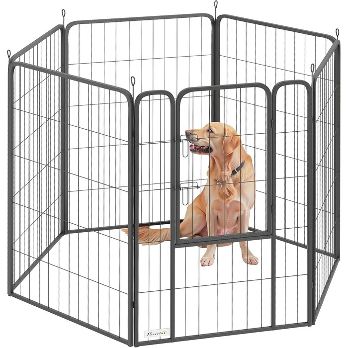 PawHut Клітка для цуценят та собак 6-ти кутова, з 6 грат, з дверцятами, захисний тент, 100 см, для дому та вулиці