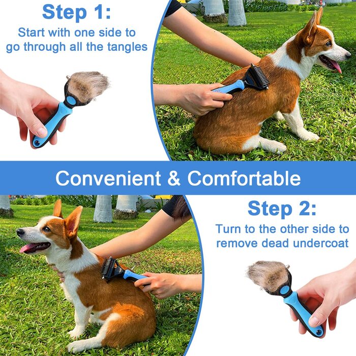 Щітка для грумінгу домашніх тварин проти ковтунів, для собак та котів, синього кольору