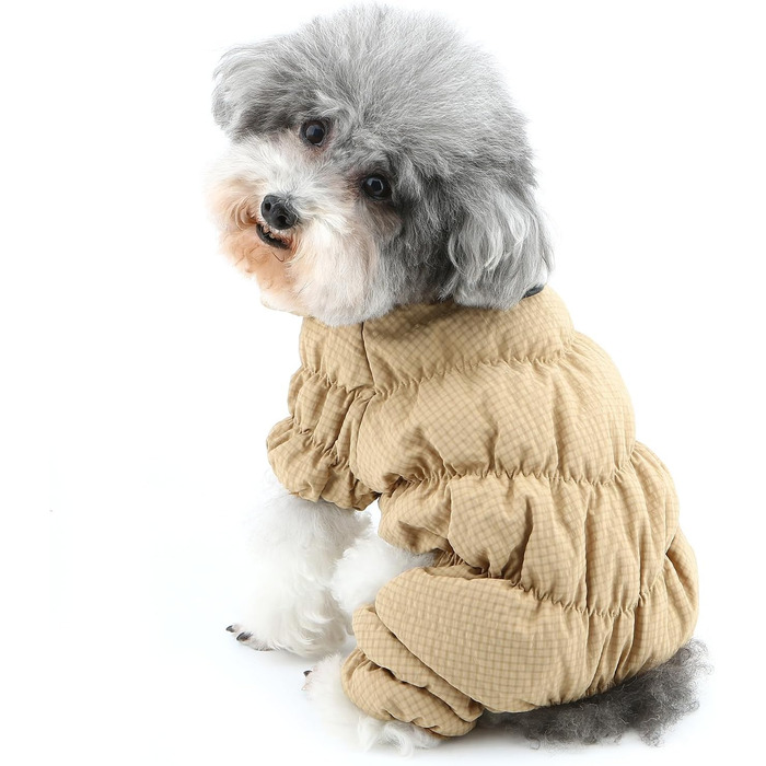 Зимовий теплий костюм-комбінезон для собак, тепла підкладка фліс, водонепроникний, для маленьких порід (йоркширський тер'єр, чихуахуа), зелений (L, хакі)