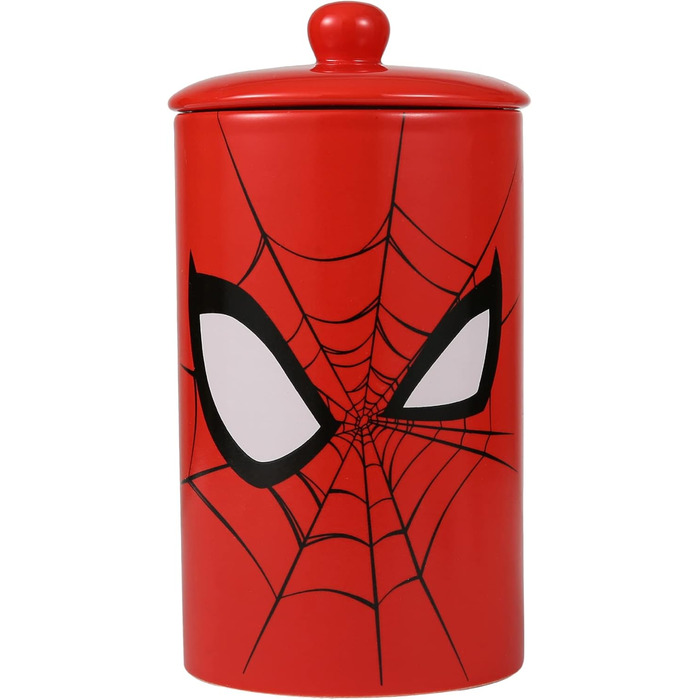 Керамічна банка для собачих ласощів Marvel Spiderman, червона, з кришкою, 10x5 см, для зберігання корму, можна мити в посудомийці