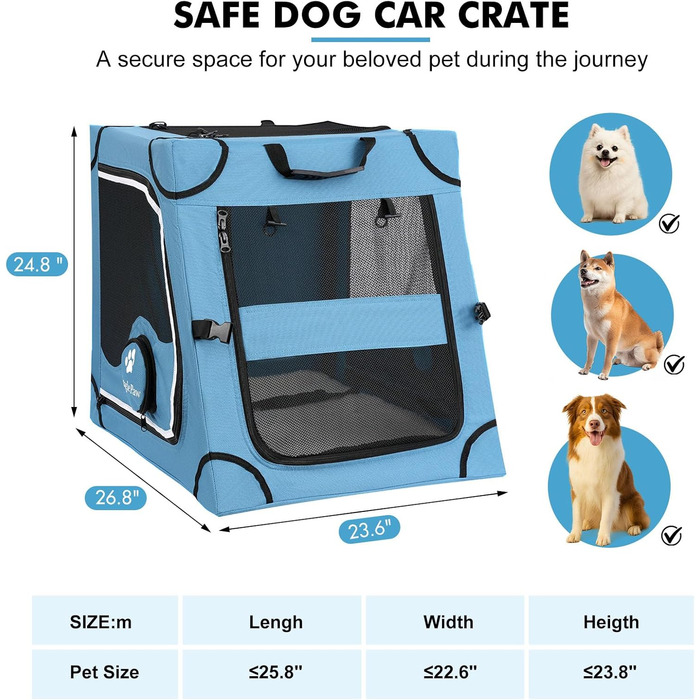 Транспортна переноска для собак Snagle Paw, велика, синя, з металевим каркасом, для подорожей на авто