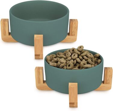 Набір мисок для котів та собак Navaris 2 шт. з підставкою - годівниця для тварин, керамічні миски, зелений колір