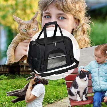 Чорна переноска для котів та собак - зручна сумка-переноска для тварин, легка, довговічна, з вентиляцією, для прогулянок на вулиці