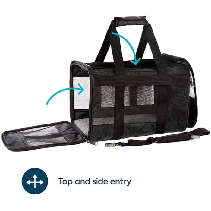 Транспортна сумка Sherpa Deluxe для собак та котів, розмір L (43 x 28 x 27 см), чорна, схвалена авіакомпаніями