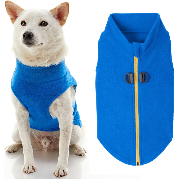 Теплий флісовий собачий светр Gooby з блискавкою, блакитний, розмір S. Зручний для прогулянок, з подвійним D-подібним кільцем для повідка. Підходить для маленьких собак, зимовий одяг для собак. Обхват грудей ~34 см