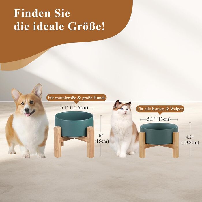 Миска для кота, миска для корму кота, миска для кота з підставкою, піднята миска для котів, миска для собак, керамічна миска для котів та собак, 400 мл, зелена