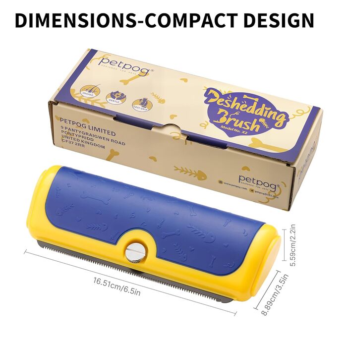 Щітка для собак та котів – двоколірна синьо-жовта, видаляє відмерле волосся та підшерсток, для собак та котів
