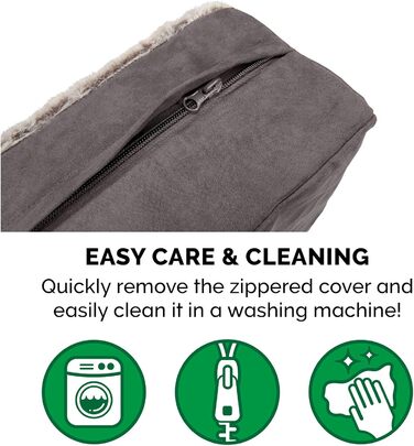 Ортопедичне собаче ліжко Furhaven для великих та середніх собак знімний, пральний чохол та двостороннє пінополіуретанове подушка, для собак до 34 кг – Luxury Edition з штучного хутра та замші – L 86 x B 107 x H 33 см, сірий колір (Luxury Edition з штучног