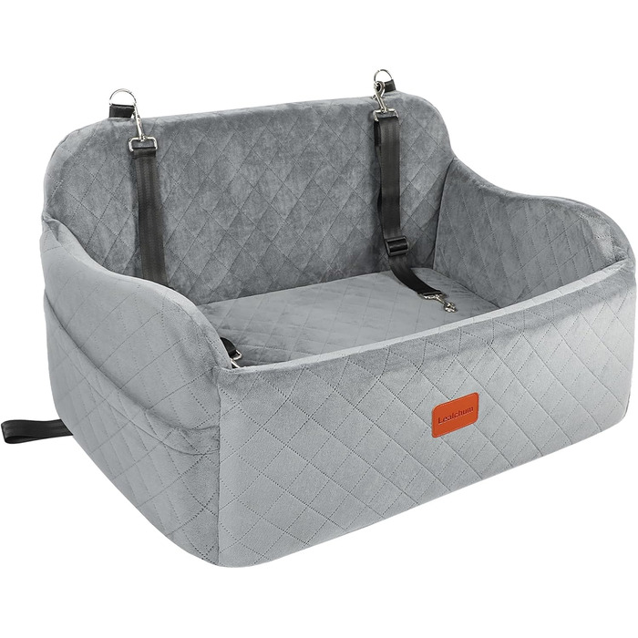 Lealchum Автокрісло для великих собак, м'яке ліжко з наповнювачем Memory Foam, знімний і праний чохол, 2 повідці, чорний/коричневий, розмір L