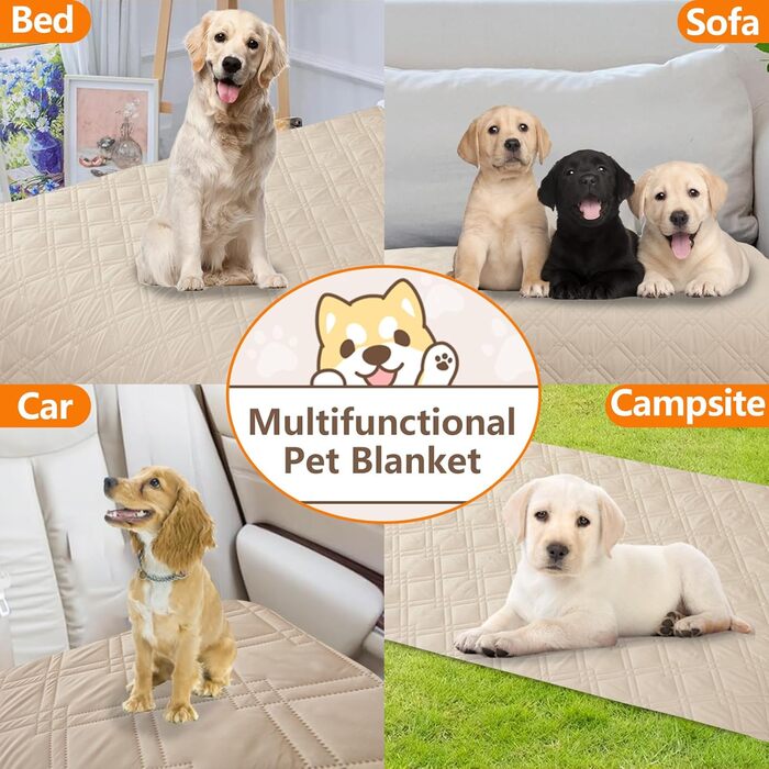 Водонепроникний килимок для собак 218 x 208 см: захист дивану та ліжка. Великий, миючий, з антиковзаючим покриттям. Підходить для собак та котів, бежевий, XXL