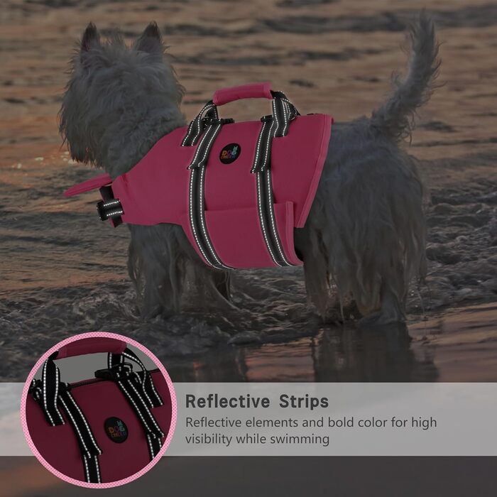 Жилет для плавання собак Dogcheer з блискавкою та рятувальним ручками, Ripstop-жилет для цуценят з плавучою шиєю для плавання, регульований жилет для плавання для маленьких, середніх та великих собак, рожевий