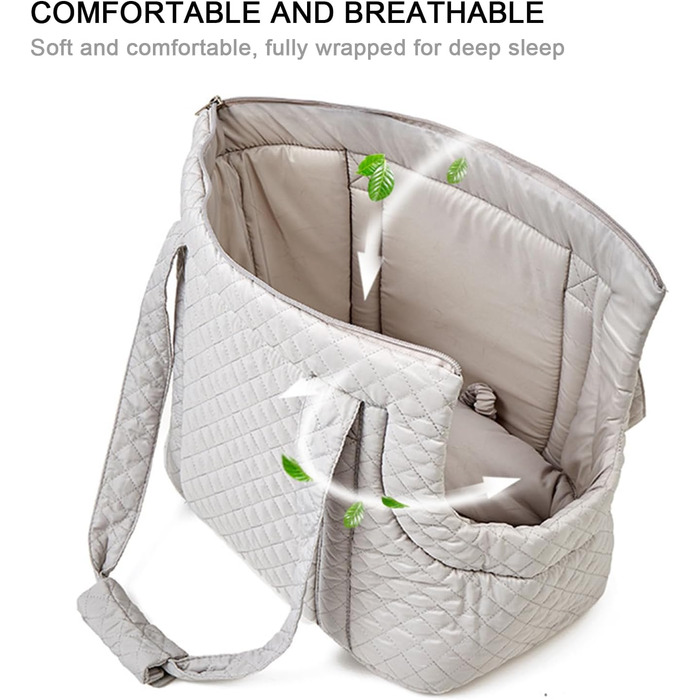 Сумка для собак, 44 x 30 x 23 см, маленька, стьобана бавовняна сумка, легкий зимовий дизайн з металевим гачком, м'яка, портативна сумка-рюкзак для подорожей та повсякденного використання, світло-сіра