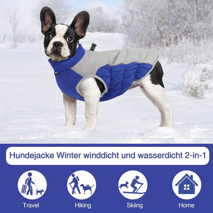 Тепла куртка для собак Aiboria на зиму, без рукавів, водонепроникна, для сноубордингу, з нагрудником (синій, XL)