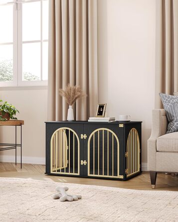Клітка для собак Hzuaneri, 100 см, 3 двері, сучасний дизайн, чорне золото DFC84104A