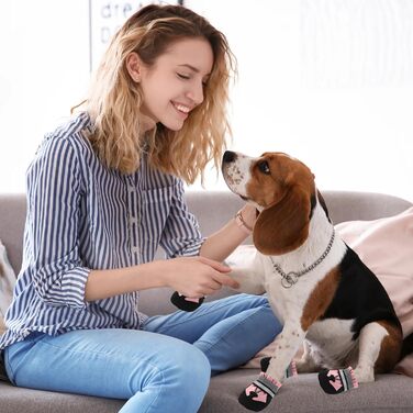 Чоботи для собак, 4 шт., захист лап, водонепроникні, з відбиваючими ременями, міцні, можна прати, для малих, середніх та великих собак (S, рожевий)