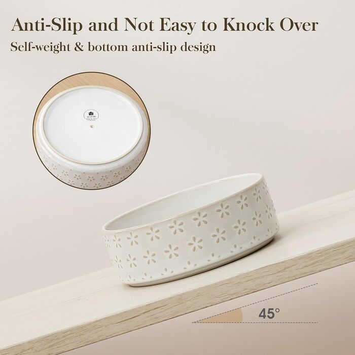 Миска для собак Malacasa з підставкою з горіхового дерева, 450 мл, подвійна миска для собак та котів, для корму та води, неслизька підставка, дизайн у стилі квітки та соти (450 мл, 1 шт.)
