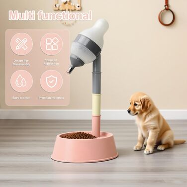 Автоматичний диспенсер для води для котів та собак iFCOW, регульована висота, знімний стрижень, автоматичне годування (Gerry + Pink)