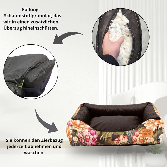 М'яке ліжко для собак з піднятими бортиками, розмір XXXL, з квітковим дизайном, 'Superheld'