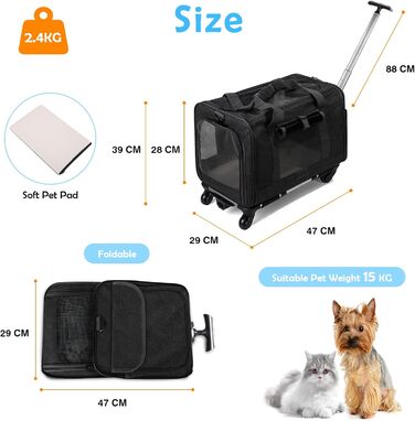 Переноска для тварин ALLSOPETS з колесами для котів та собак, сіра, для подорожей літаком