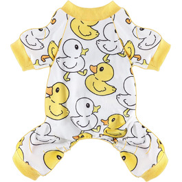 Піжама для собак: теплий комбінезон для цуценят та котів, розмір S, теплий велюр, жовенька качечка