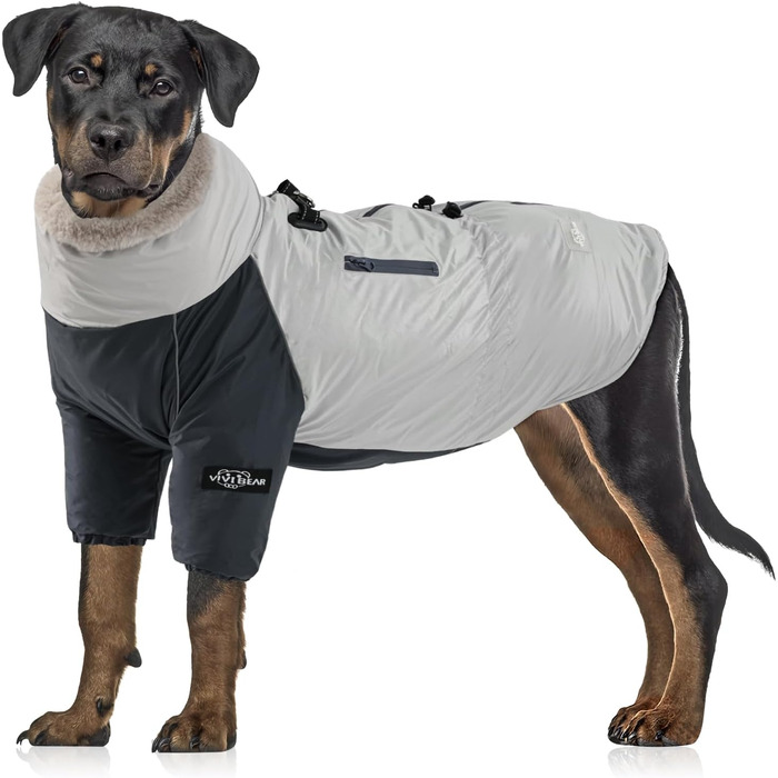 Водонепроникний зимовий теплий одяг для собак з кашеміровою підкладкою, регульованою шнурковою затяжкою, кишенею та світловідбиваючими елементами, сірий (M)