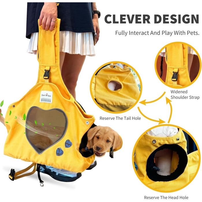 PETCUTE Сумка-переноска для собак і цуценят, жовта, регульована, дихаюча, для прогулянок та активностей на відкритому повітрі