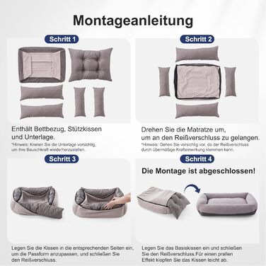 Крісло-лежанка для собак великих порід, XXL, світло-сіре, 106x76x20 см, знімний чохол, неслизьке, з підковою для шиї