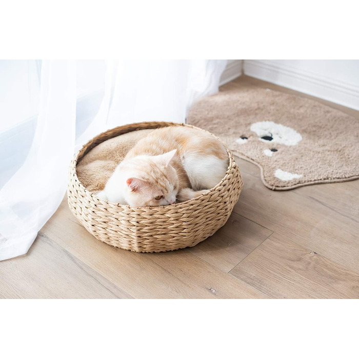 PetPals кругле ліжко з паперового шнура для котів і собак з подушкою, натуральний колір, ручна робота