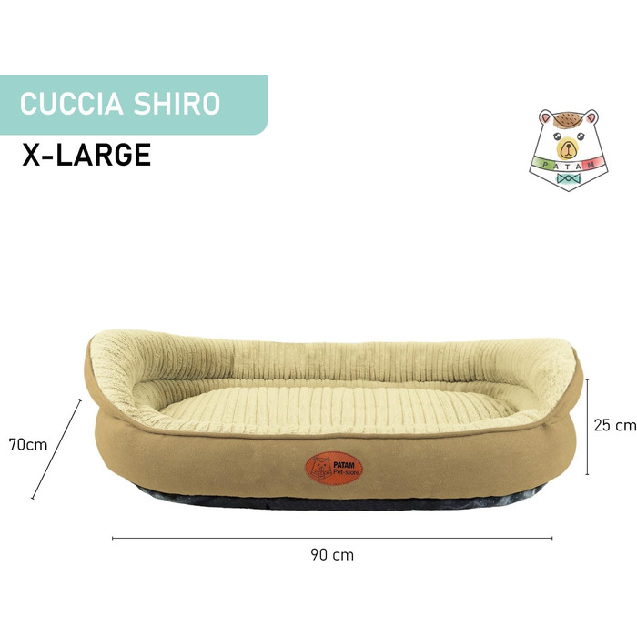 Ліжко для собак та котів Shiro Beige, велике, знімний чохол, машинне прання, м'яке, з піднятим бортиком, антиковзаюча підкладка, 90 x 70 x 25 см